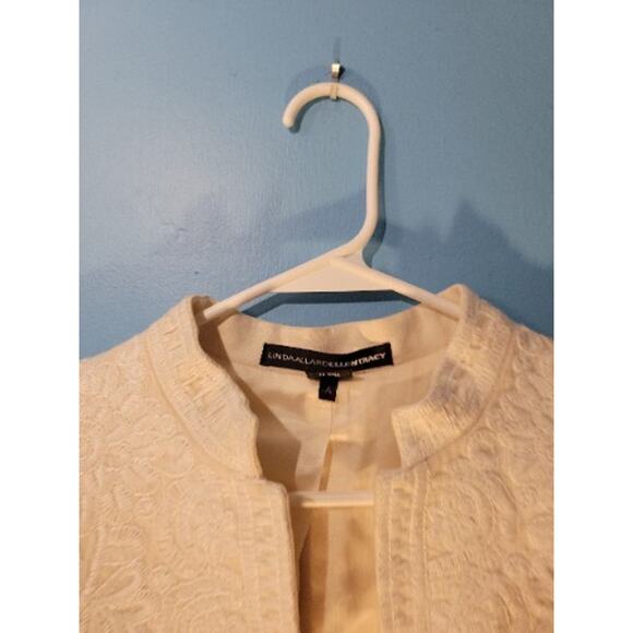 Linda Allard Ellen Tracy White Linen Embroidered Womens Blazer Jacket Size 8 - Picture 2 of 10